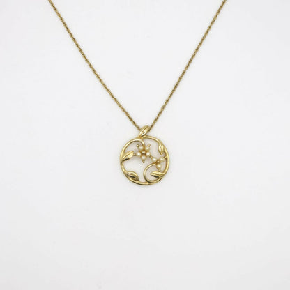 Vintage Gold Floral Circular Pendant Necklace