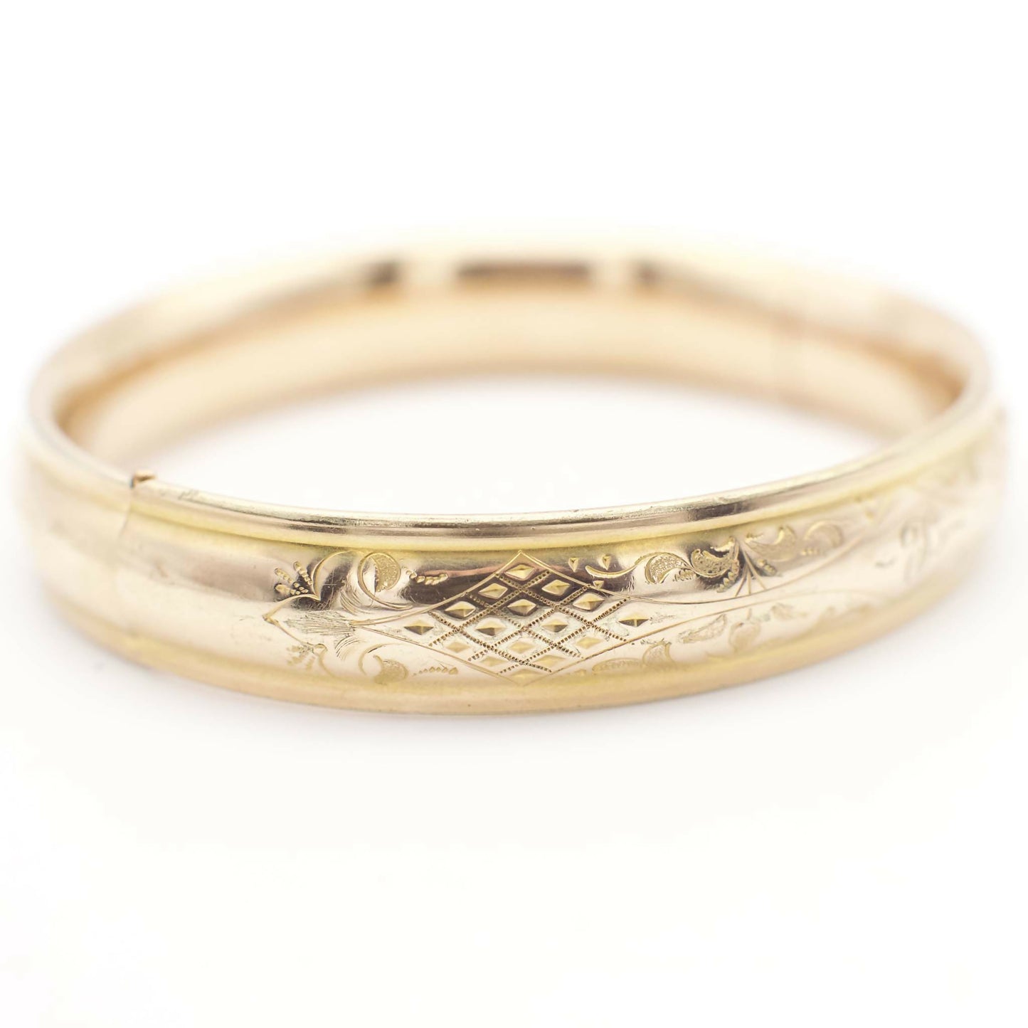 Circa 1900 Victorian 14K Gold Filled Etched CAMS Co Bangle Bracelet
