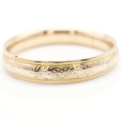 Circa 1900 Victorian 14K Gold Filled Etched CAMS Co Bangle Bracelet
