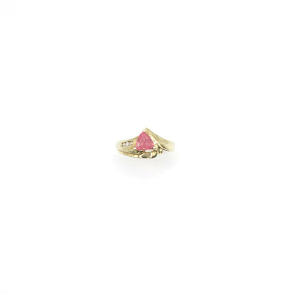 Vintage Genuine Diamond and Pink Tourmaline Ring In 10K Yellow Gold