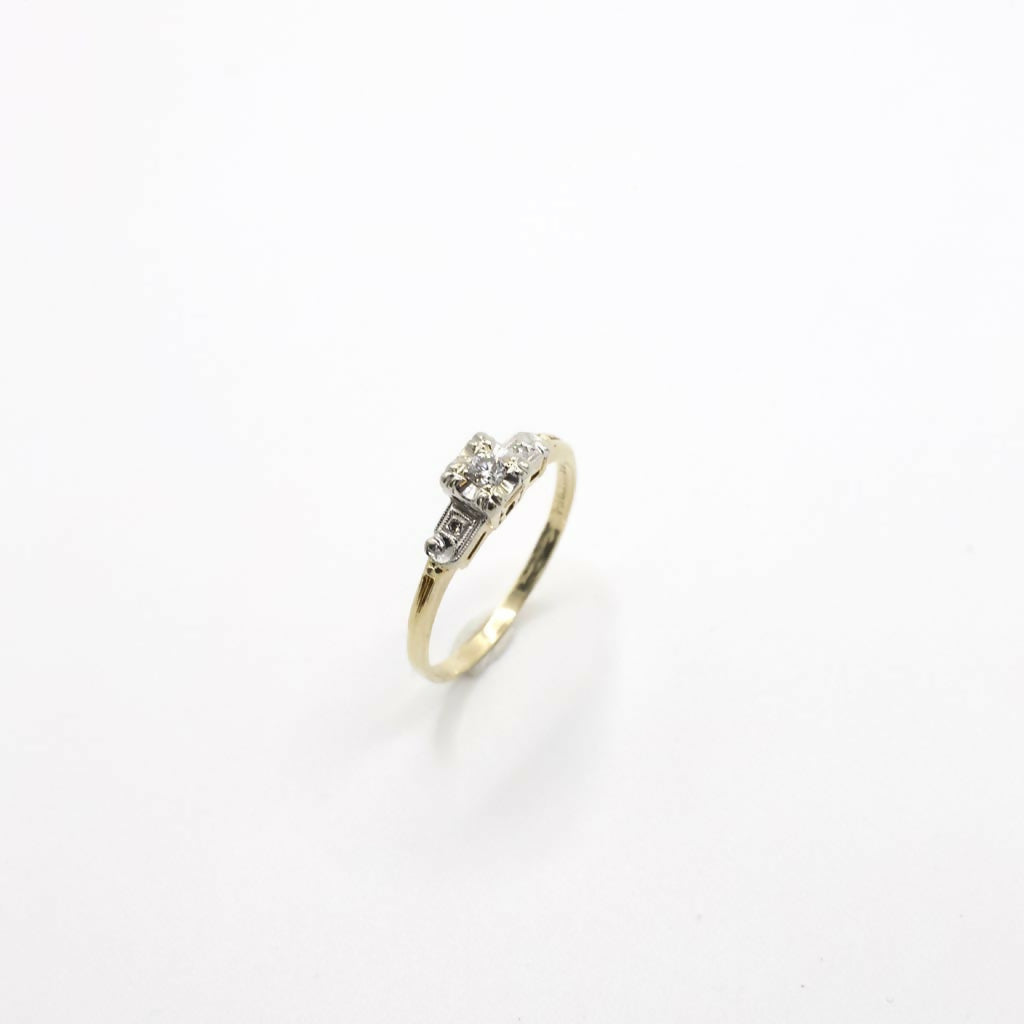 Vintage Genuine Diamond in 14K Yellow and White Gold Engagement Ring