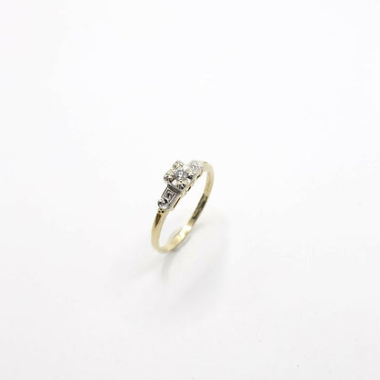 Vintage Genuine Diamond in 14K Yellow and White Gold Engagement Ring