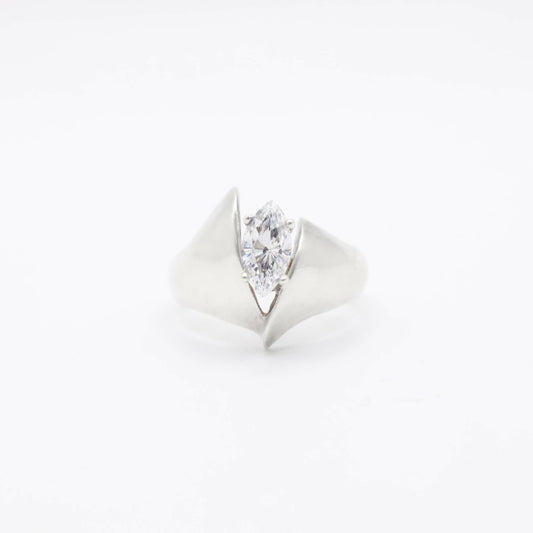 Vintage Marquis Simulated Diamond Ring In Sterling Silver