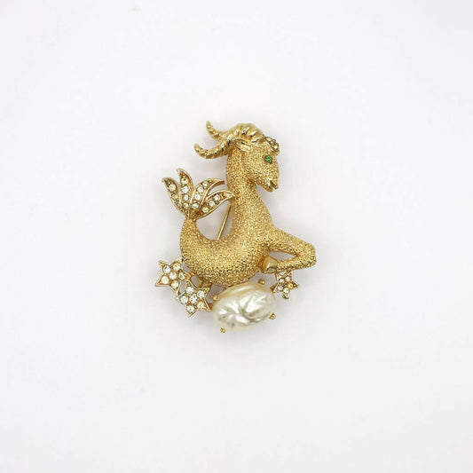 Rare 1950s Vintage Joseph Piscitelli Brooch, Celestial Capricorn Brooch Pin