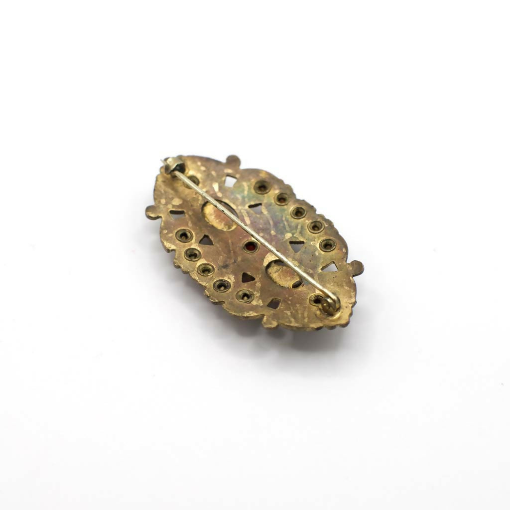 Antique Edwardian Paste Gemstone Gold Tone Brooch