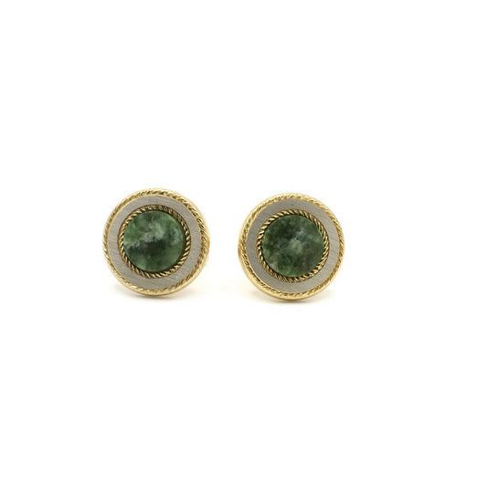 Vintage Gold and Silver Tone Genuine Nephrite Cuff Links