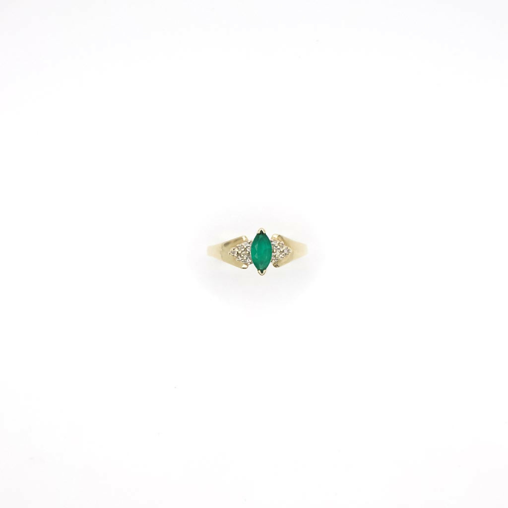 Vintage 14K Yellow Gold and Genuine Diamond and Emerald Ring