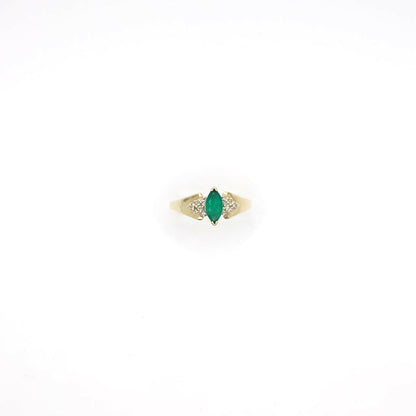 Vintage 14K Yellow Gold and Genuine Diamond and Emerald Ring