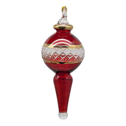 Lattice Glass Ornaments With Gold Accents - Red Ball with Finial