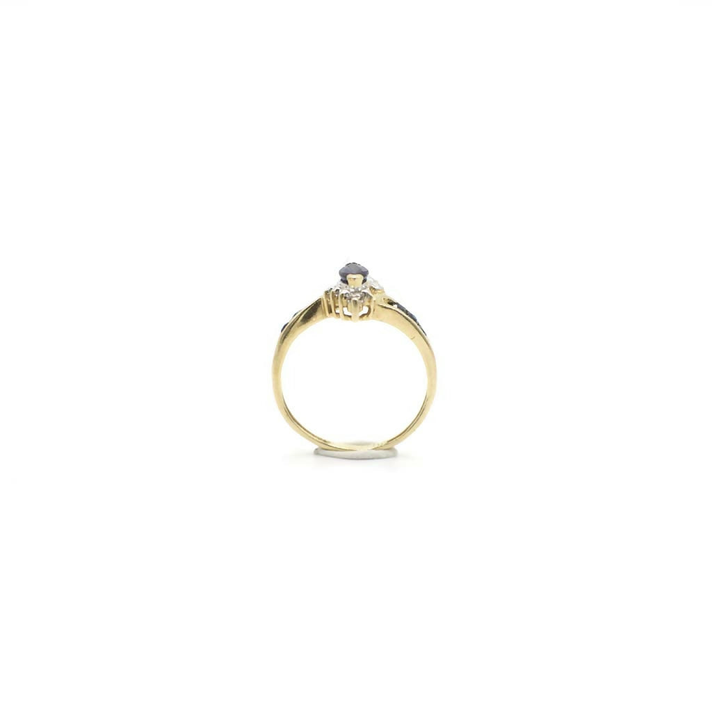 Vintage Genuine Earth Mined Marquise and Round Cut Sapphire and Diamond Pinky Ring In 14K Yellow Gold