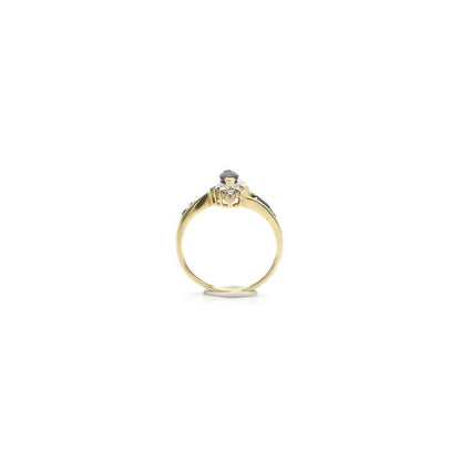 Vintage Genuine Earth Mined Marquise and Round Cut Sapphire and Diamond Pinky Ring In 14K Yellow Gold