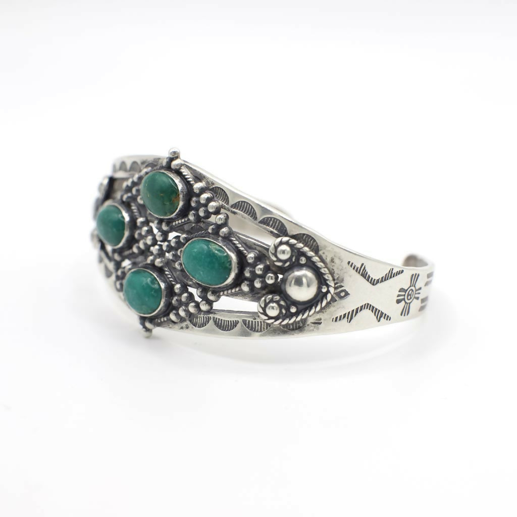Vintage Maisels Sterling Silver Fred Harvey Era Genuine Turquoise Cuff Bracelet