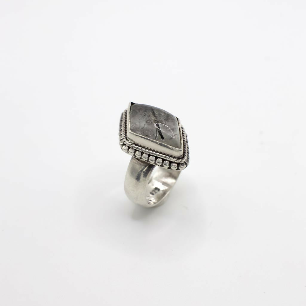 Vintage Genuine Rutile Quartz and Sterling Silver Accent Ring