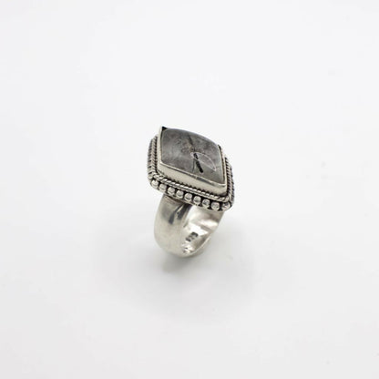 Vintage Genuine Rutile Quartz and Sterling Silver Accent Ring