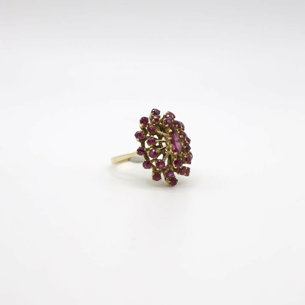 Vintage Genuine Ruby and 14K Yellow Gold Cluster Cocktail Ring