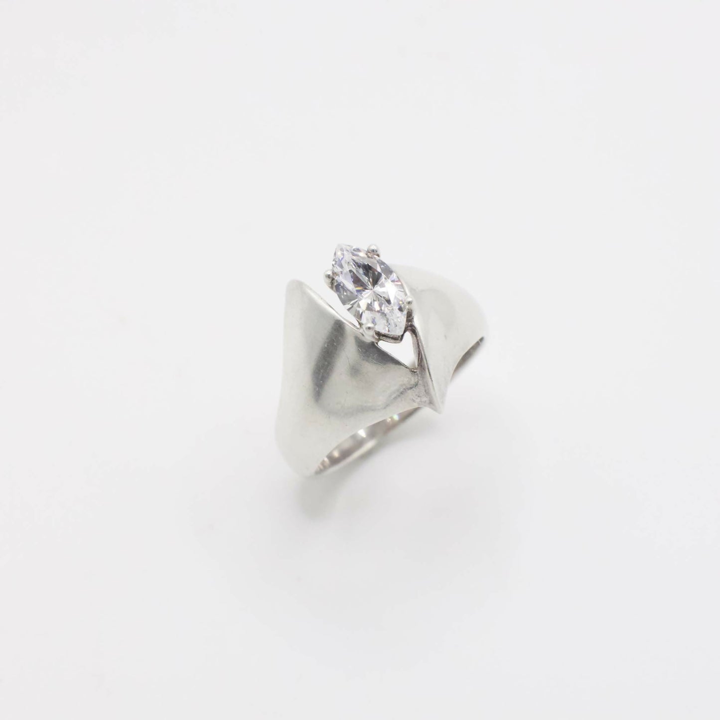 Vintage Marquis Simulated Diamond Ring In Sterling Silver