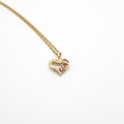 Vintage Genuine Diamond and Ruby Gold Vermeil Heart Pendant Necklace