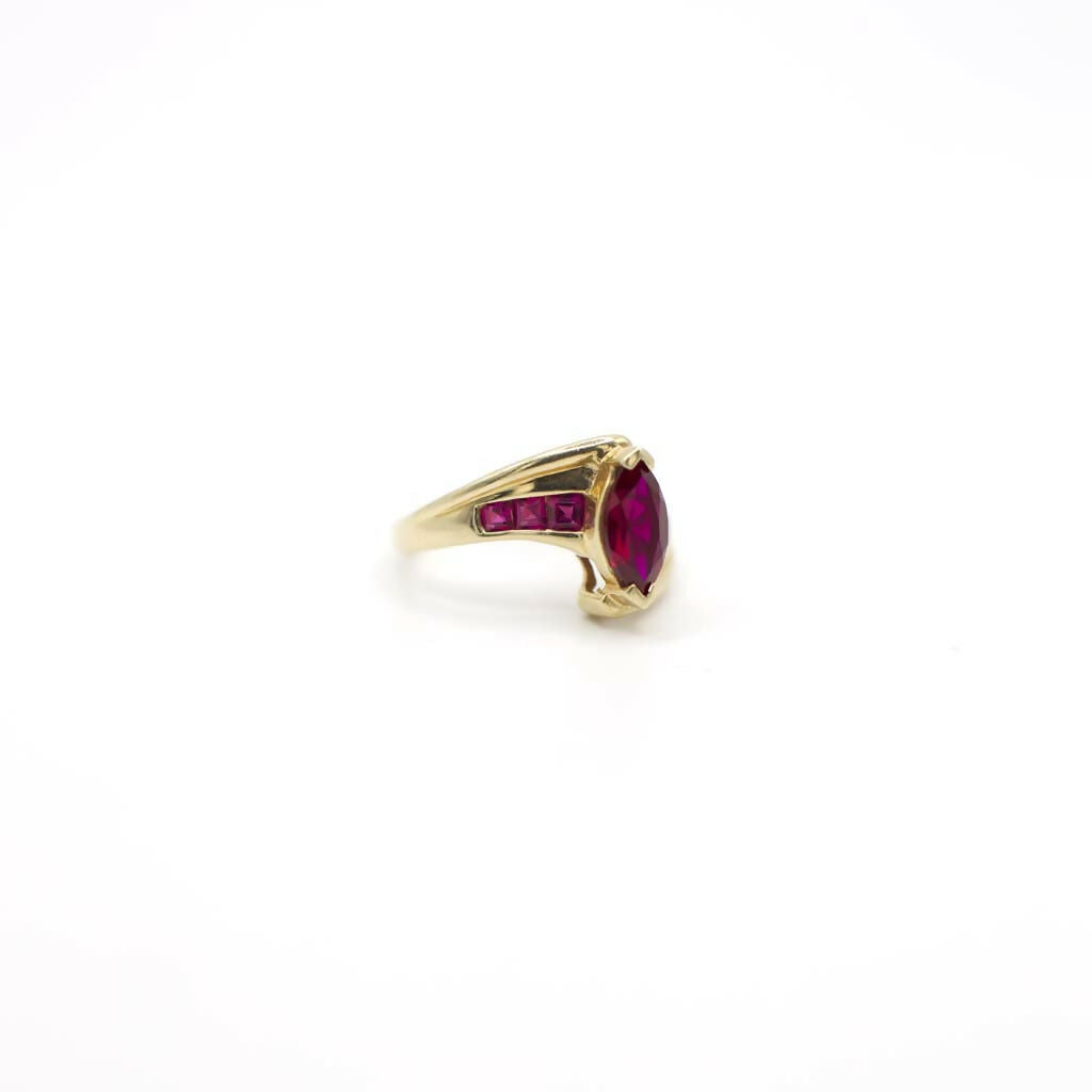 Vintage Signed Leer Gem Genuine Ruby and Pink Sapphire Ring In 10K Yellow Gold