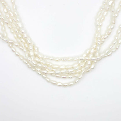 Vintage 14K Yellow Gold Six Strand Rice Pearl Necklace