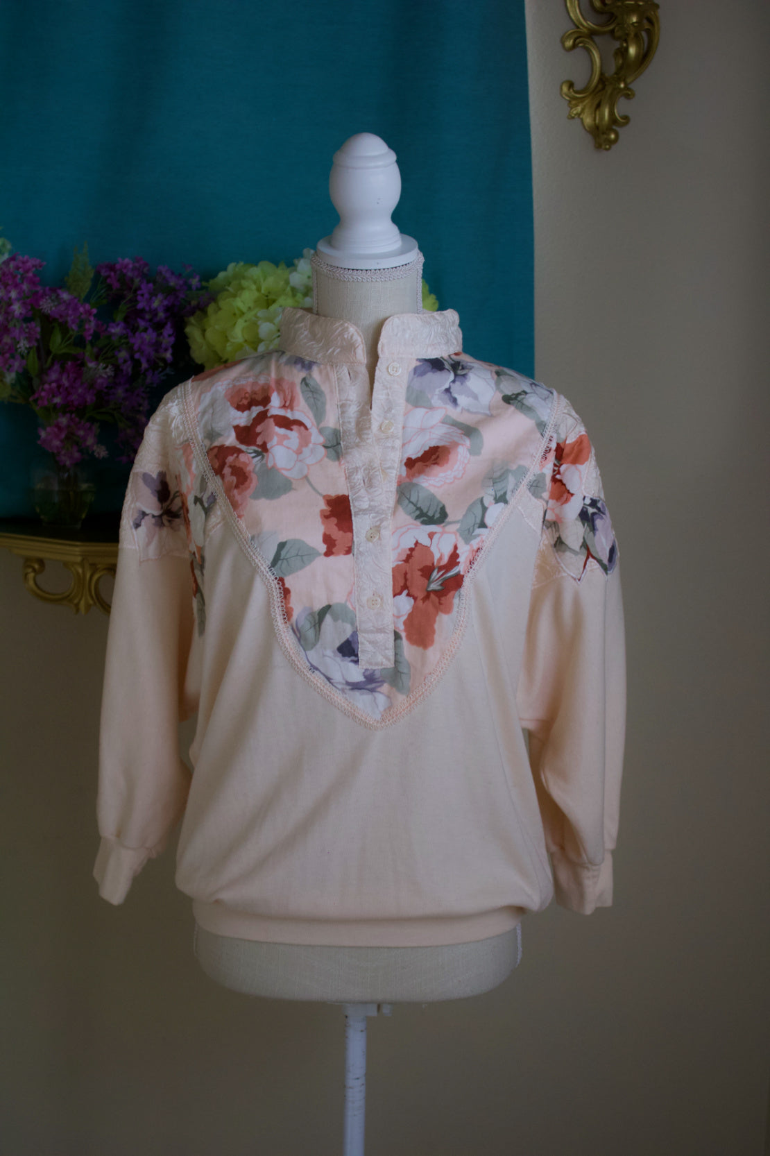 1980s Soft Pink and Rose Batwing Sweater Blouse Sweater with Buttons | Bonnie and Bill By Holly