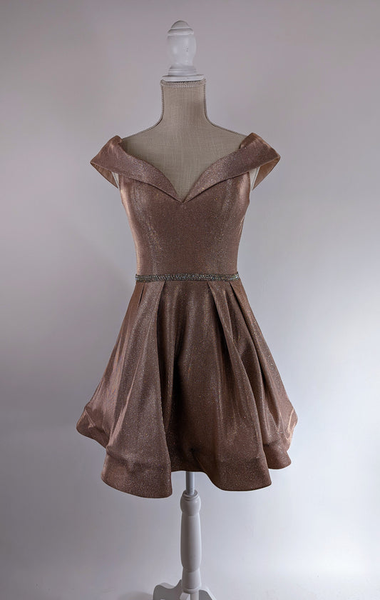 Sparkling Rose Gold Prom Gown with Rhinestones and Princess Heart Shaped Neckline by Dancing Queen