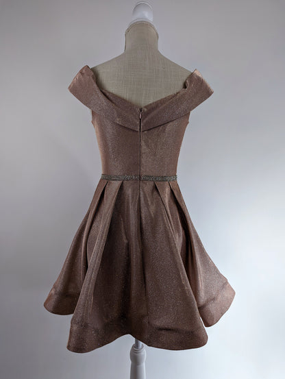 Sparkling Rose Gold Prom Gown with Rhinestones and Princess Heart Shaped Neckline by Dancing Queen