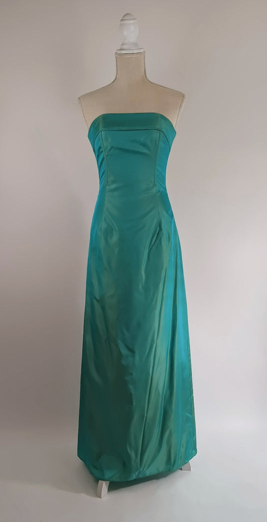 2000s Y2K Gunne Sax Strapless Aqua Iridescent Prom Dress with Shimmer |