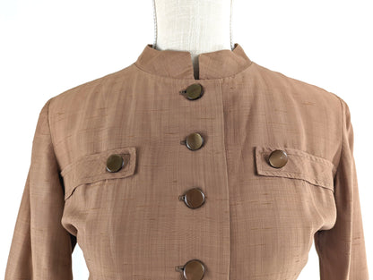 Tan Dress with Lucite Tiger Eye Buttons