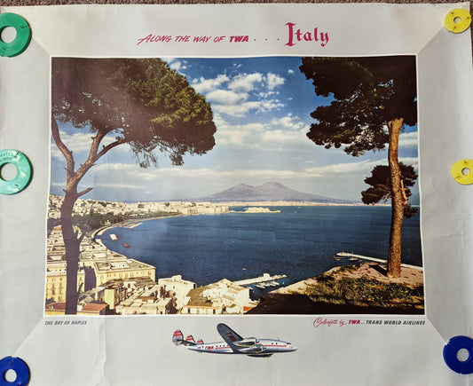 Original TWA Trans World Airlines Poster Italy The Bay of Naples