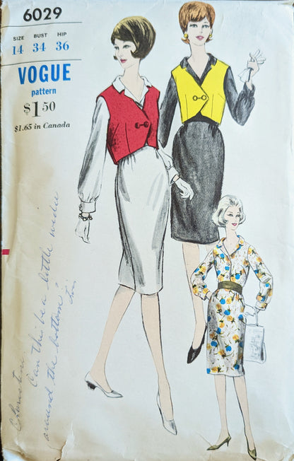 1960s Vogue 6029 Sewing Pattern in Size 14