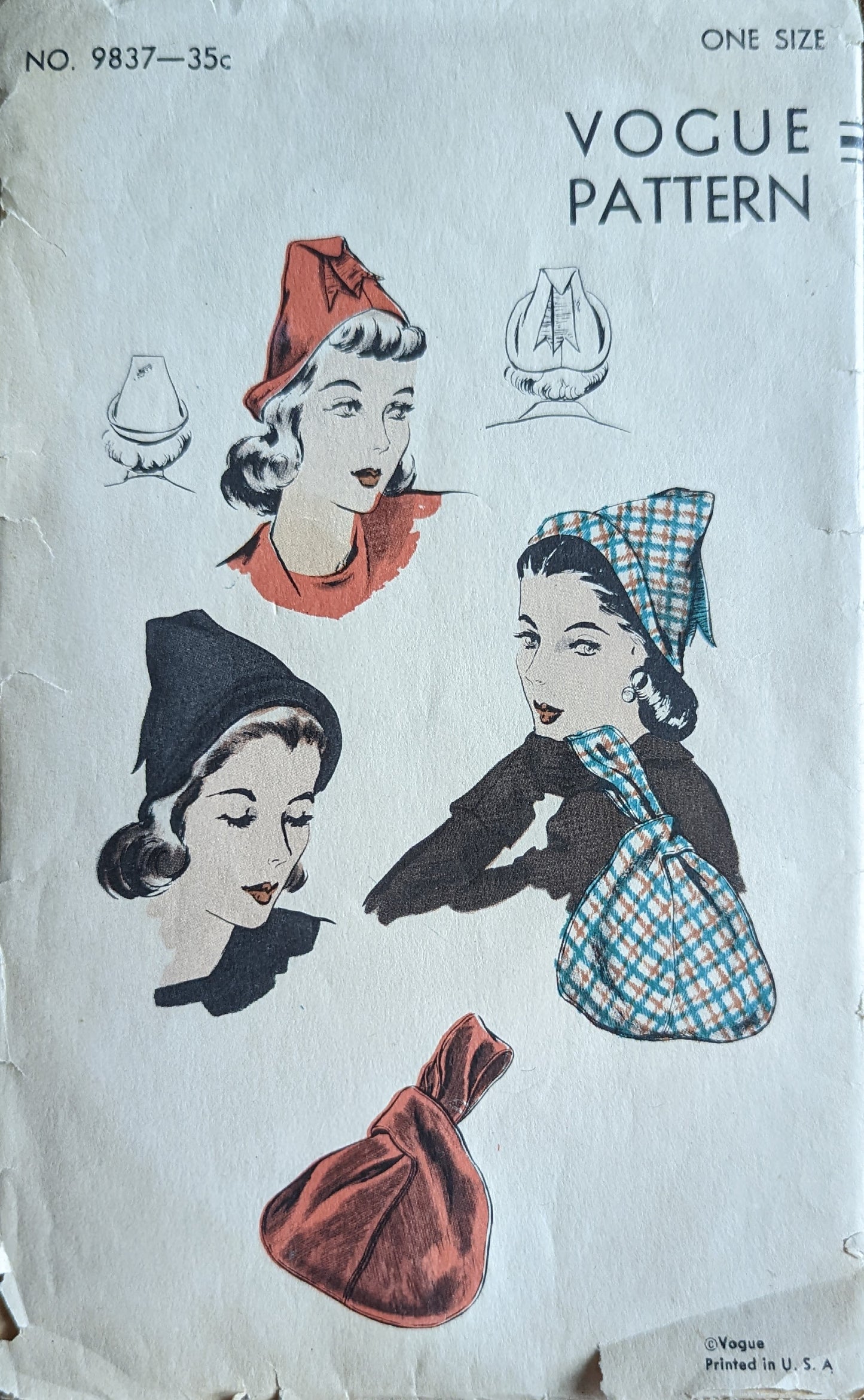 1943 Vogue 9837 Sewing Pattern Hat and Bag One Size