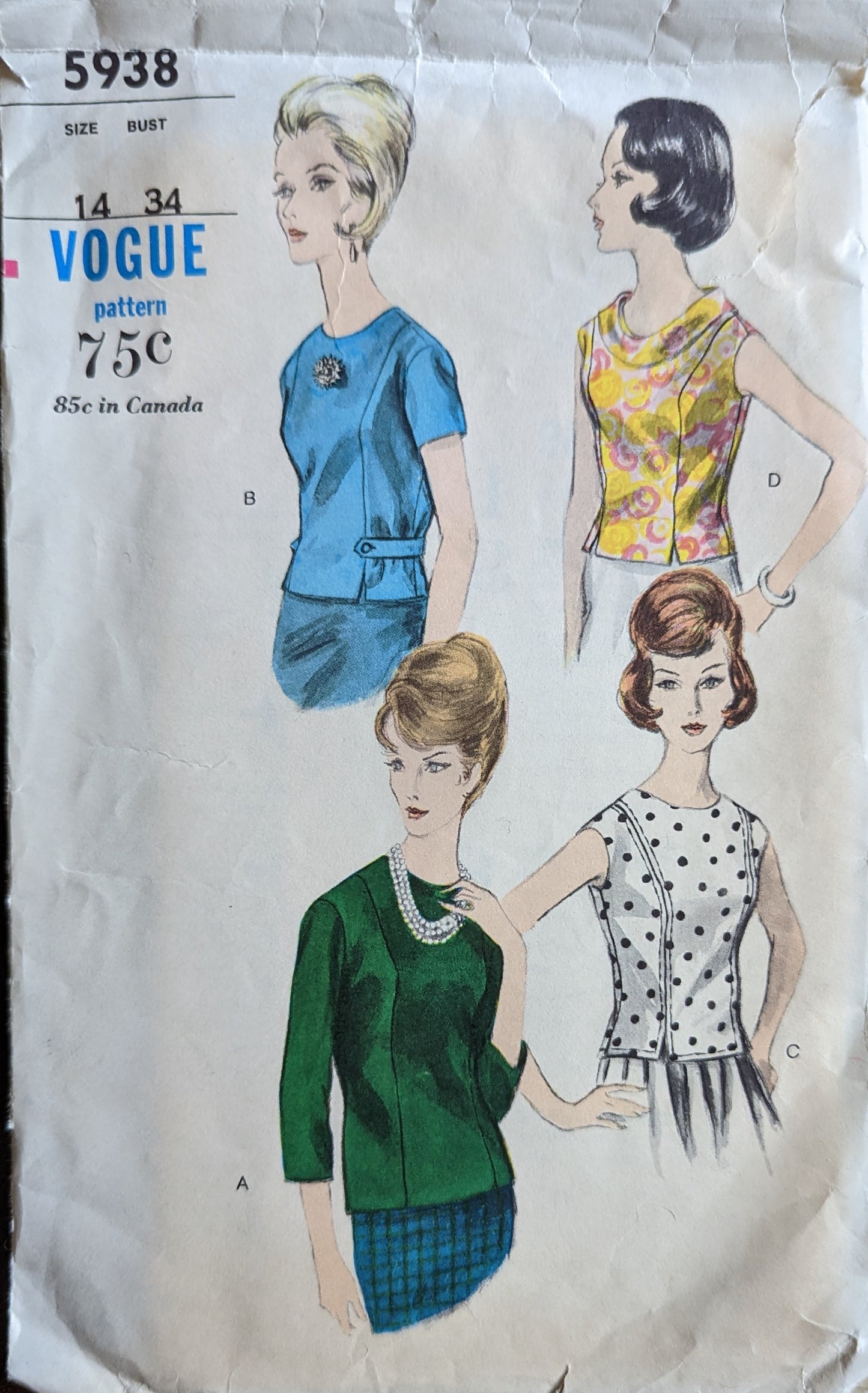 1963 Vogue 5938 Sewing Pattern in Size 14