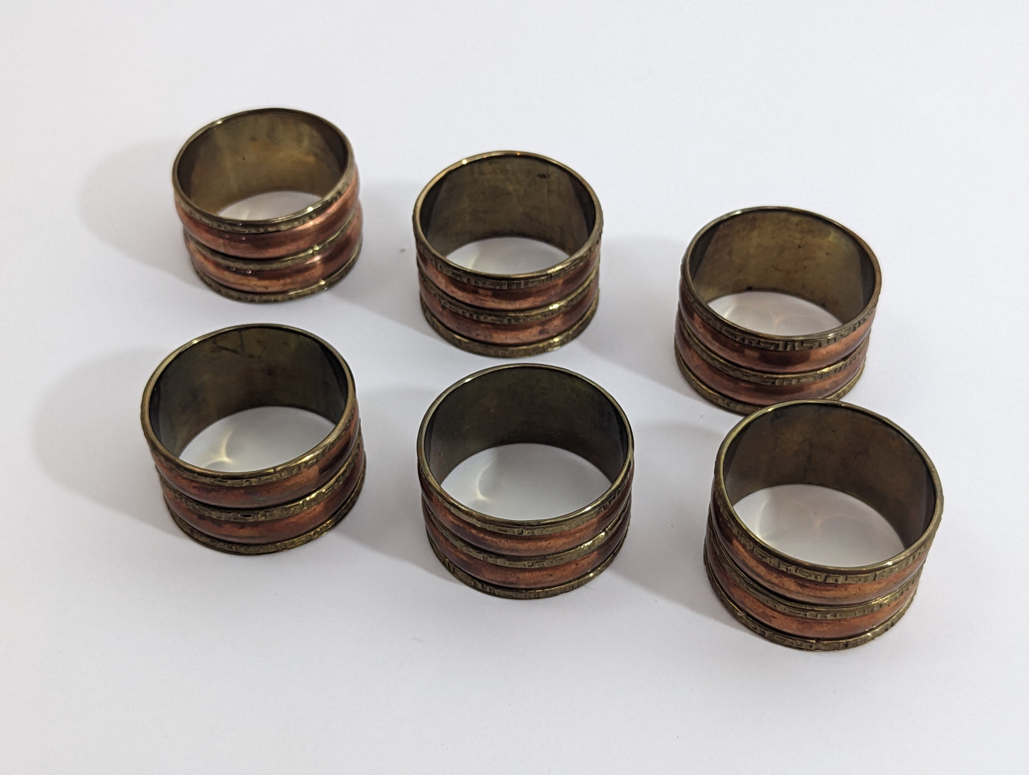 1960s Copper and Brass Patina Egyptian Napkin Holders Set of 6