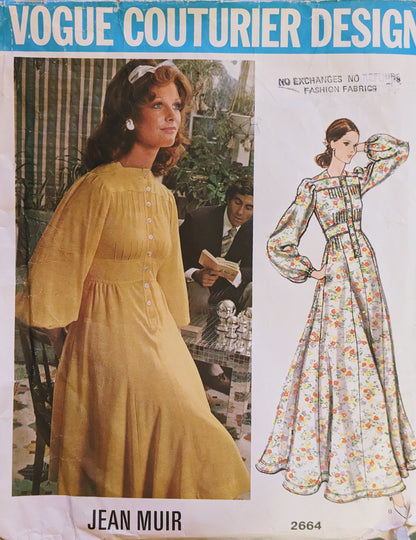 1970s Vogue Couturier Designer Jean Muir #2664 Gunne Sax Style Boho Prairie Cottage Dresses | Sewing Pattern