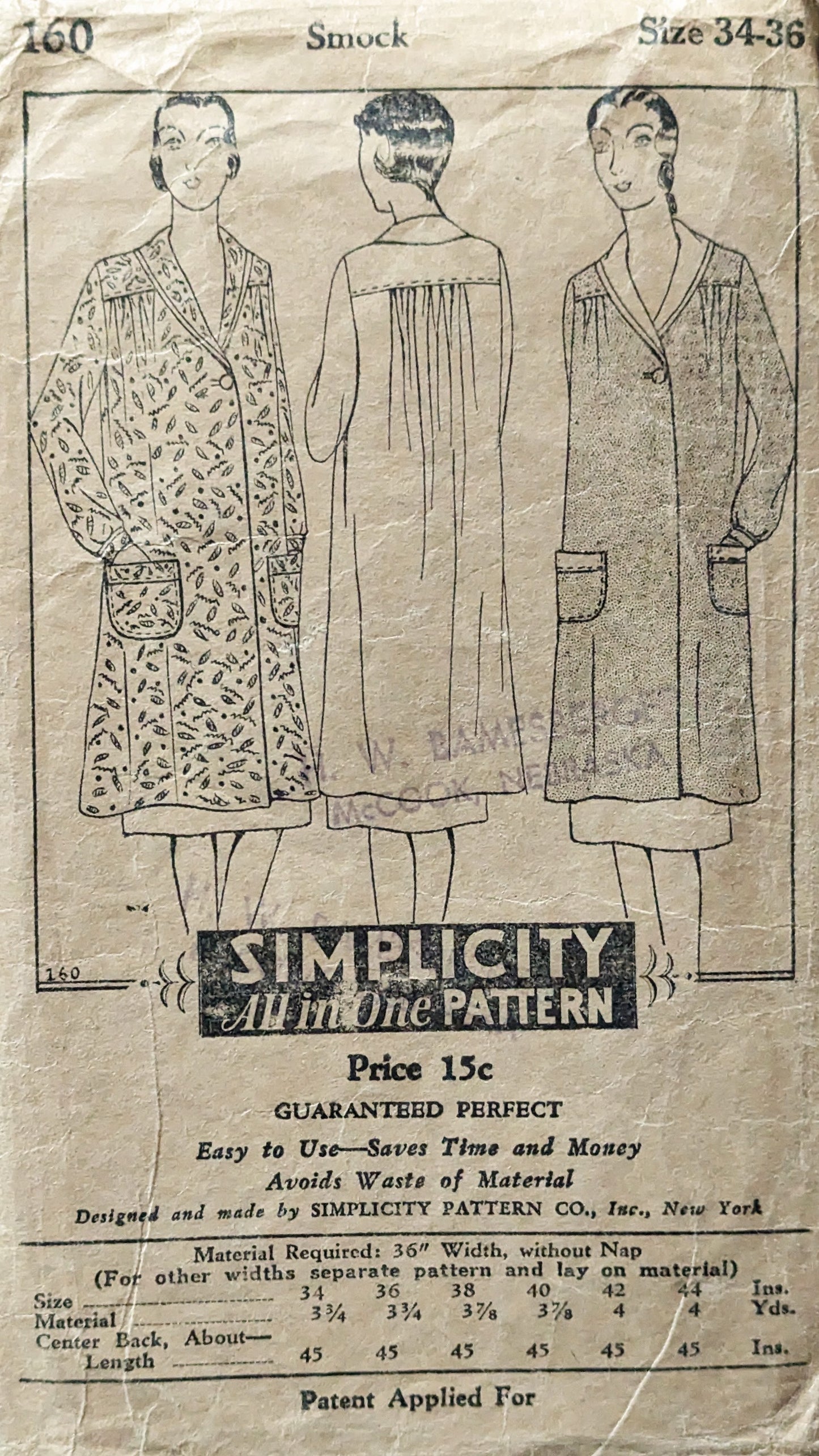 Very Rare 1930s House Coat Smock Sewing Pattern in Black and White | Antique Collectors Item Simplicity 160