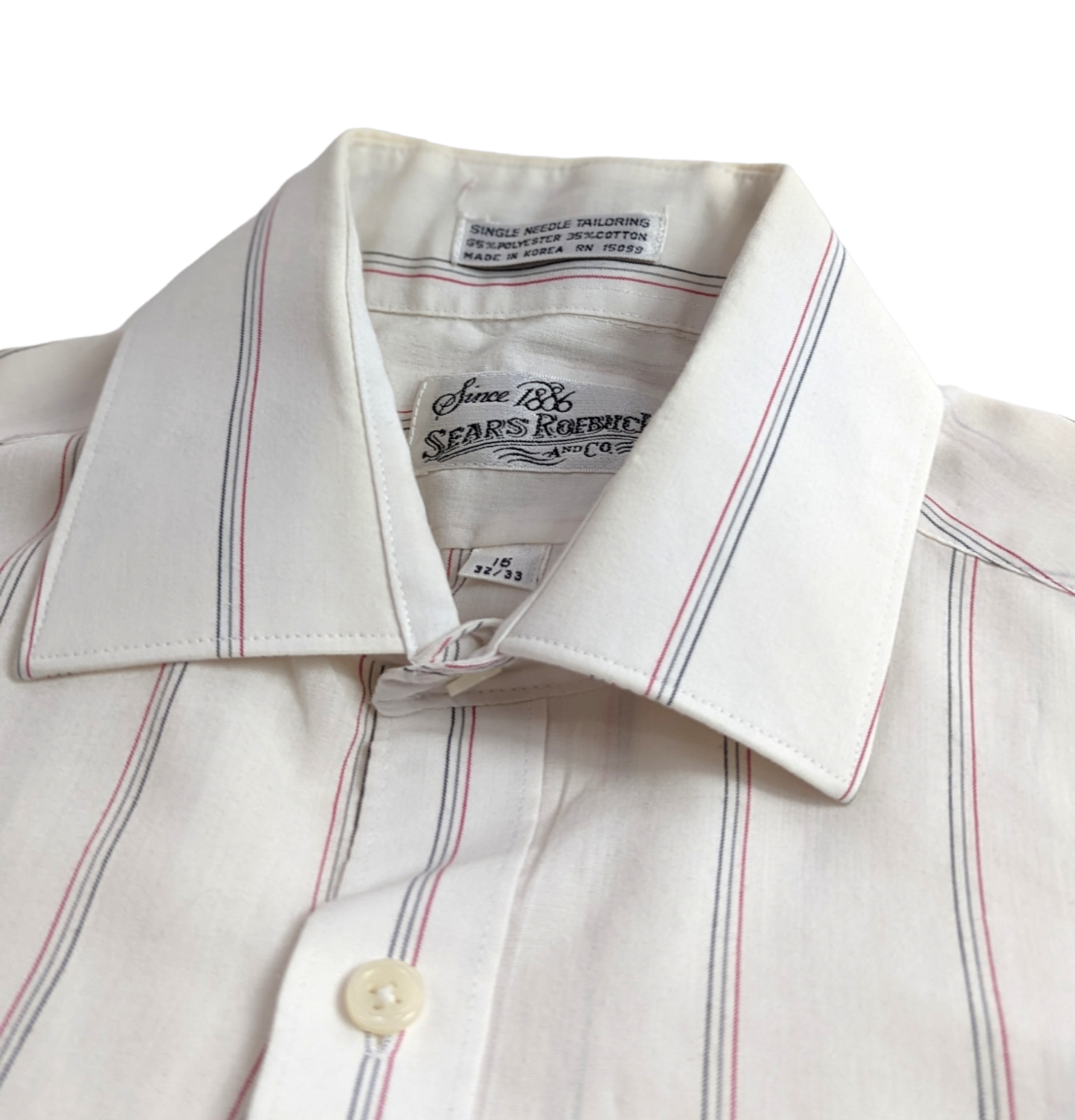 1960s Sears Roebuck and Co White Striped Long Sleeve Button Up Shirt
