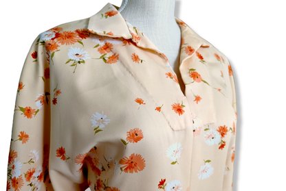 1970s "Orange Creamsicle Dream" House Dress with Wildflowers and Butterfly Collar
