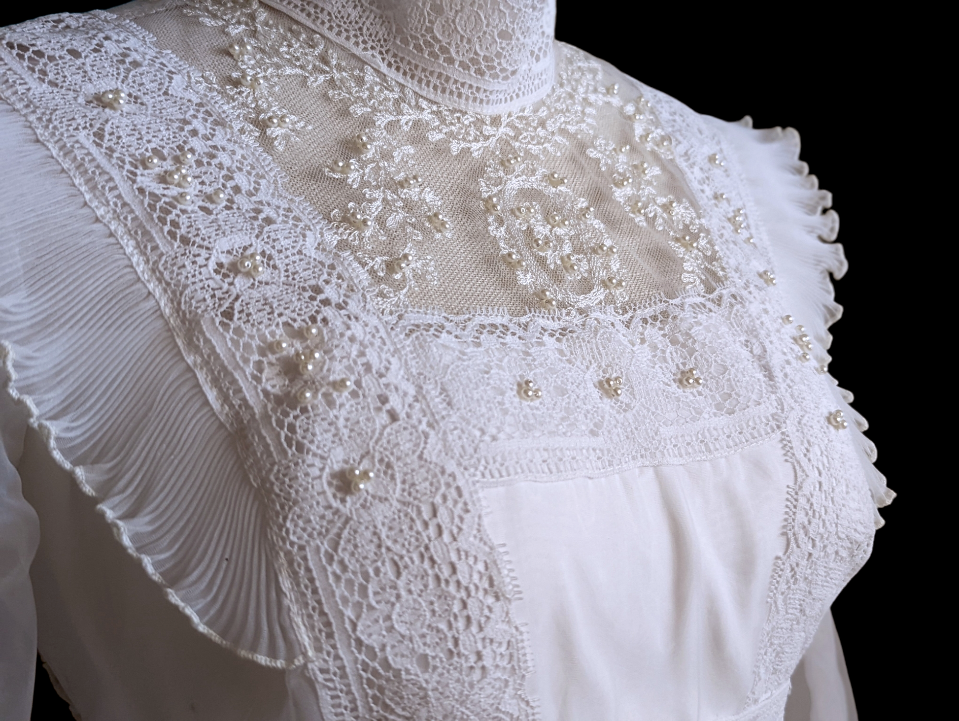 1970s Victorian Revival Bright White Wedding Dress with High Collar, E HobbyBobbins 1970s Victorian Revival Bright White Wedding Dress with High Collar, E HobbyBobbins