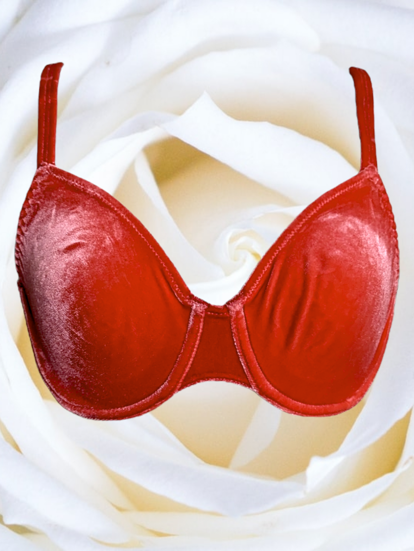 1970s Rust Red Velvet Beware Bra With Adjustable Band and Straps