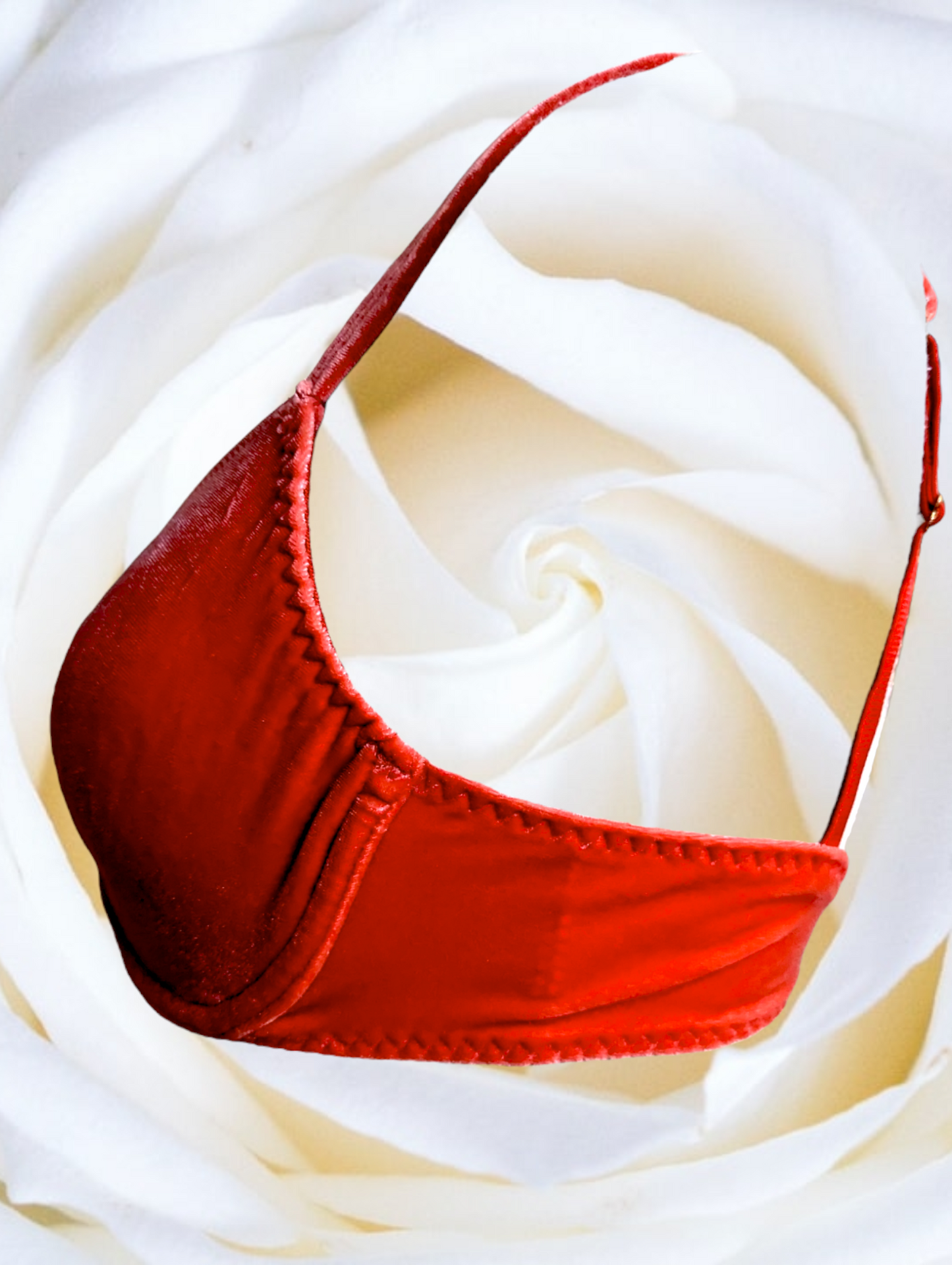 1970s Rust Red Velvet Beware Bra With Adjustable Band and Straps