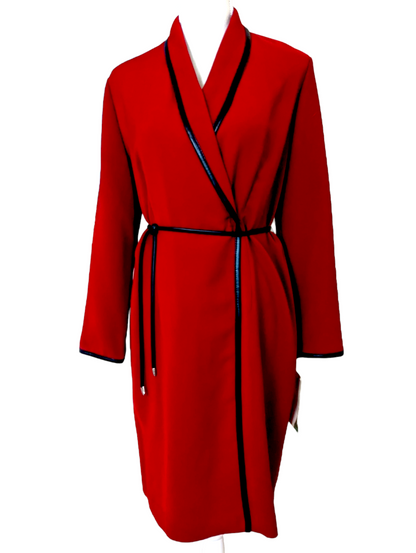 1980s Positive Attitude Red Jacket Dress With Black Faux Leather Trim and Belt
