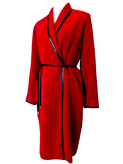 1980s Positive Attitude Red Jacket Dress With Black Faux Leather Trim and Belt