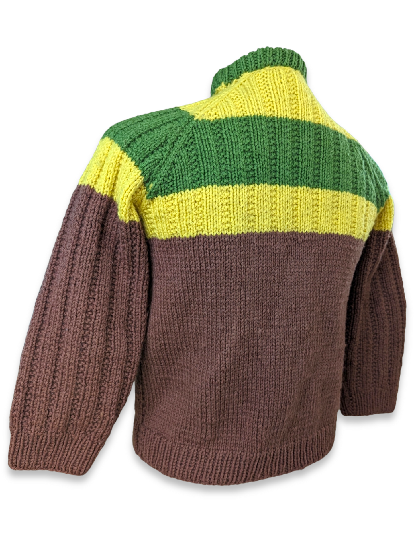 1970s Color Block Handmade Knit Zip Up Sweater