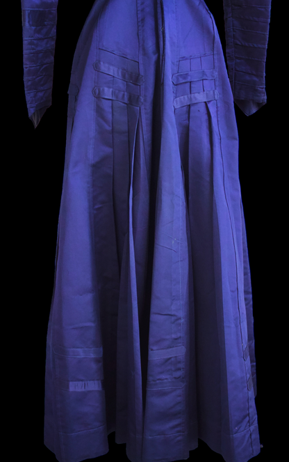 1910s Rare Edwardian Navy Deep Blue Silk Satin Walking Day Dress