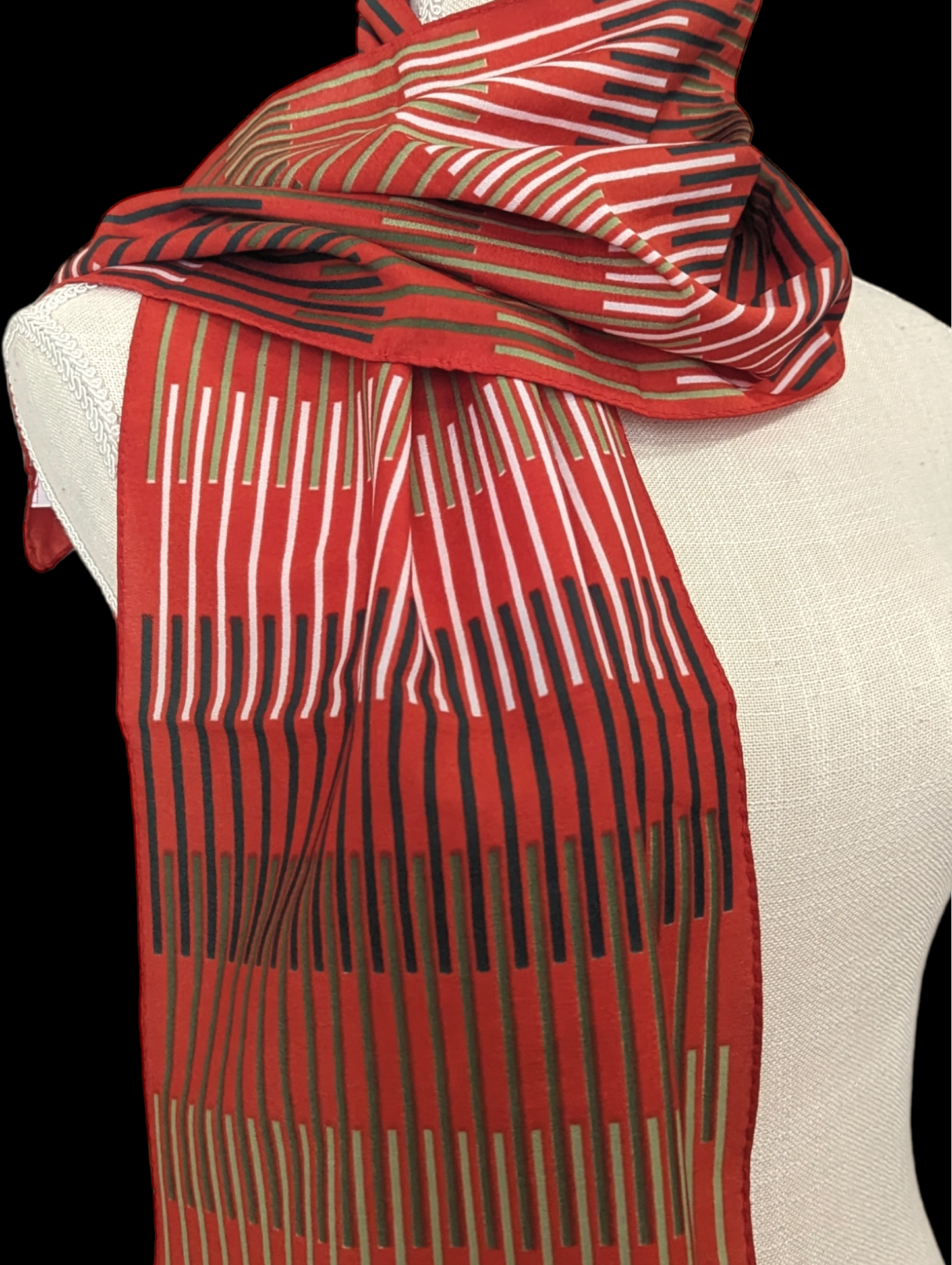 1970s Made in Italy Striped Scarf in Burnt Orange, Olive Green, Brown and White
