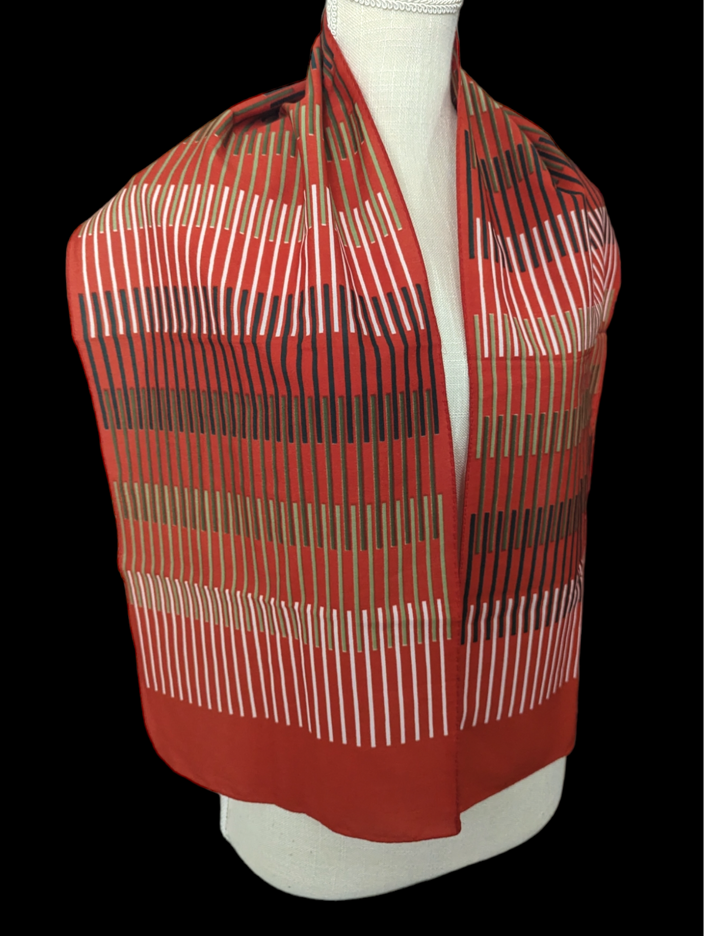 1970s Made in Italy Striped Scarf in Burnt Orange, Olive Green, Brown and White