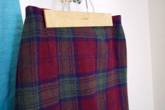 1970s Tartan Wool Skirt in Red, Blue and Olive Green