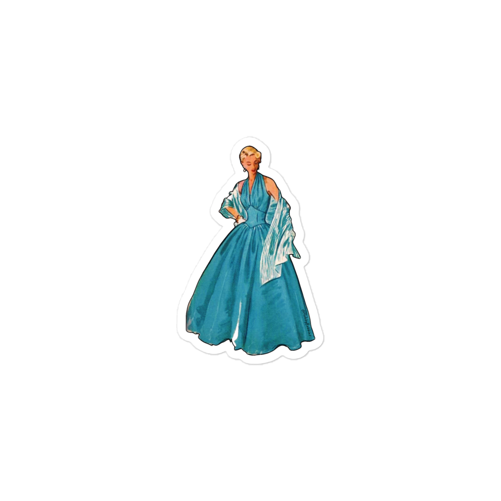 Vintage Art Collection Sticker - 1950s Glamorous Blue Princess Ball Gown