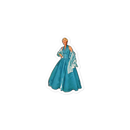 Vintage Art Collection Sticker - 1950s Glamorous Blue Princess Ball Gown