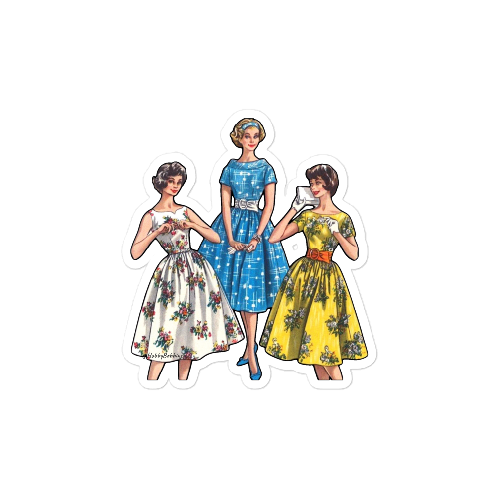 Vintage Art Collection Sticker - 1950s Best Friends in Beautiful Dresses